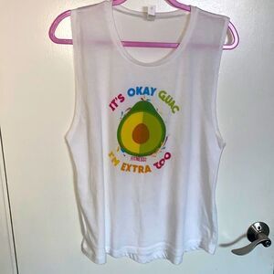 "It's okay guac, I'm extra too" Workout tank, white. Size XL